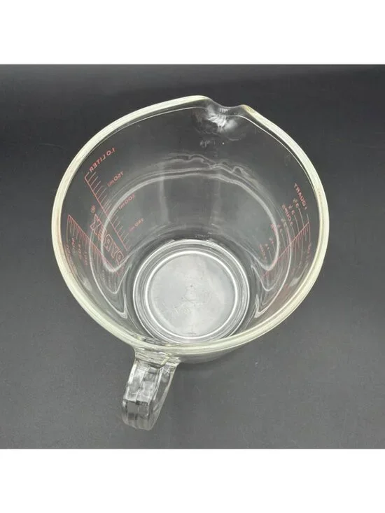 Vintage Pyrex Clear Glass 1 Quart Measuring Cup 532 D Handle Red Lettering - Picture 7 of 12